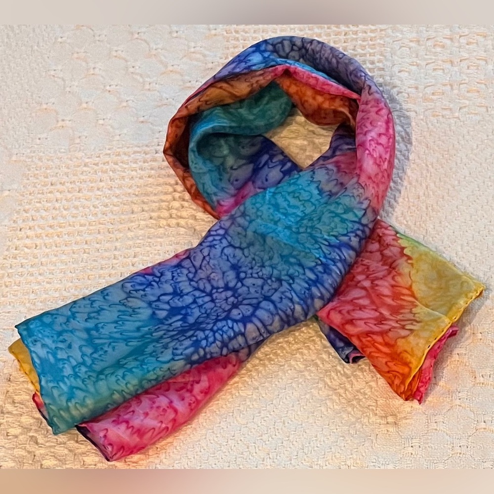 Silk Scarf 100% Silk, Hand Rolled 34” Square in Vibrant Colors